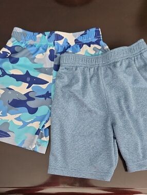 Boys' Blue Shark Camo Swim Shorts & Heather Blue Active Shorts - 2-Pack